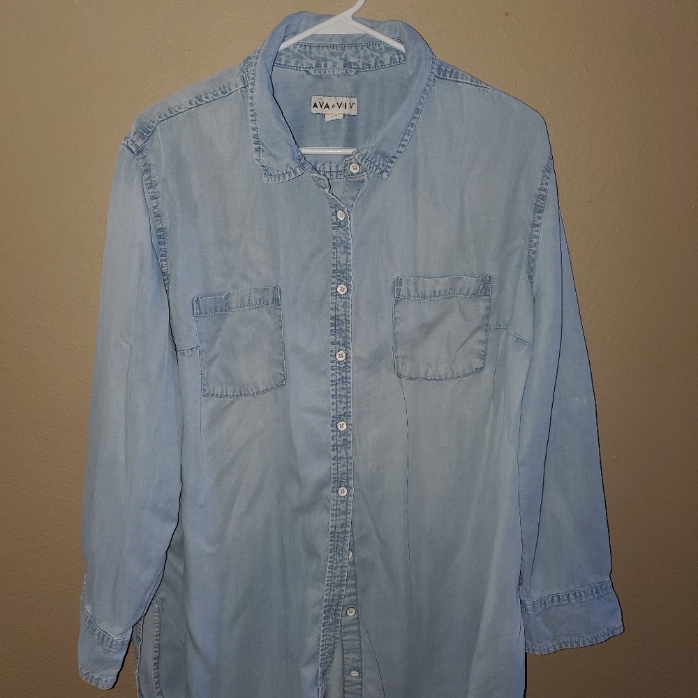 Women's Plus 3X Ava & Viv Denim Button Tunic